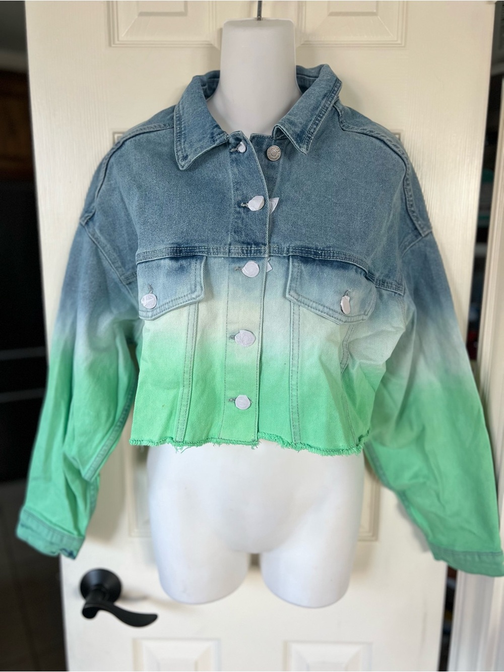 NWT Tie Dye Ombre Cropped Denim Jacket